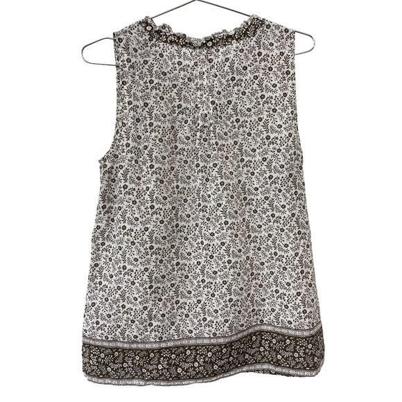 Talbots Top Size Medium Floral Sleeveless White Brown Lightweight Boho Cottage - Picture 2 of 6